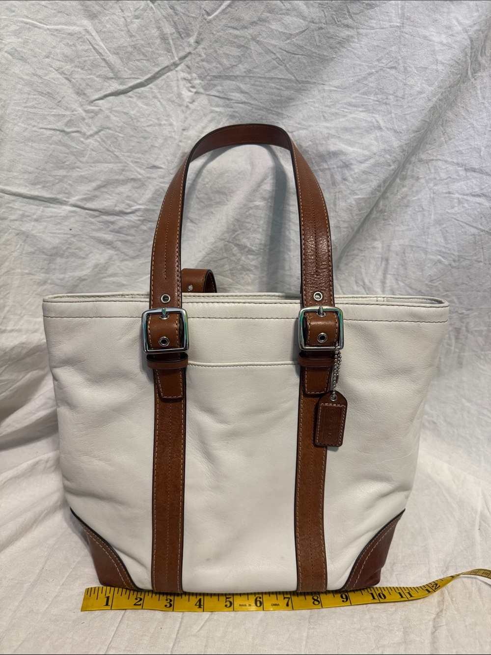 Coach Hampton White and Brown Leather shoulder bag